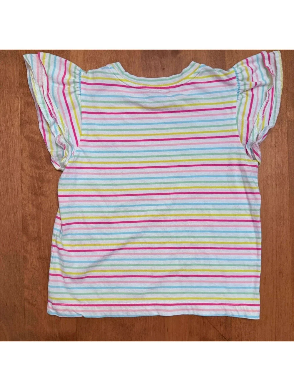 Vineyard Vines Girl's Short-Sleeved Striped Rainbow Ruffle Top Shirt Size Medium